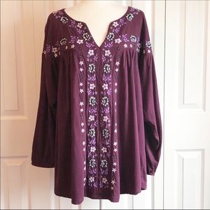 Roaman's Boho Purple Embroidered Tunic Top Size 22/24W